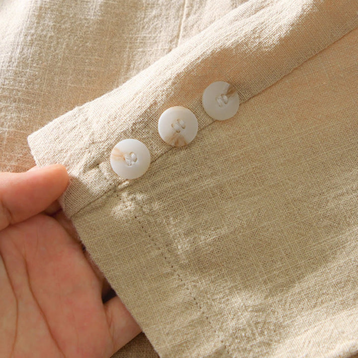 Buddha Stones Langarm-Knopfleiste Design Herren-Baumwoll-Leinen-Jackenhemd mit Taschen - image 14