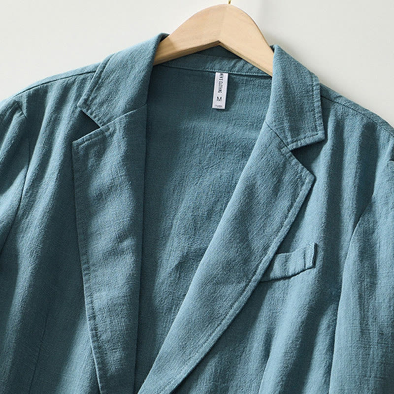 Buddha Stones Langarm-Knopfleiste Design Herren-Baumwoll-Leinen-Jackenhemd mit Taschen - image 1