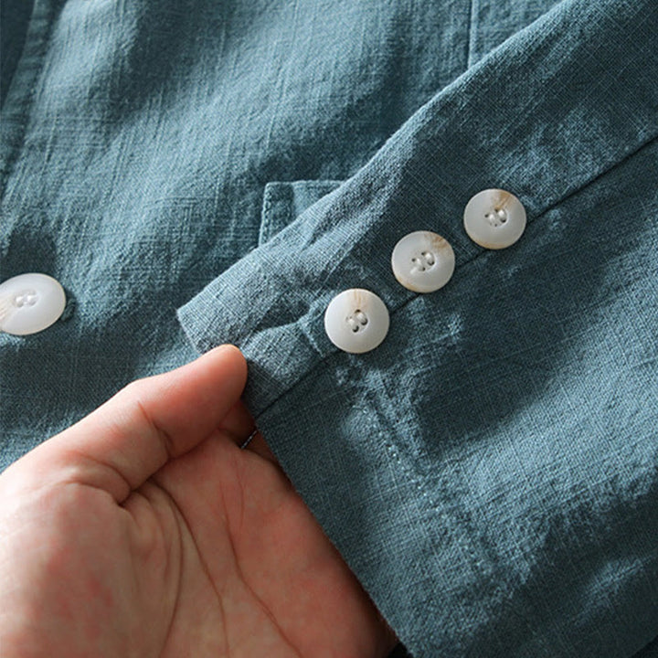 Buddha Stones Langarm-Knopfleiste Design Herren-Baumwoll-Leinen-Jackenhemd mit Taschen - image 4