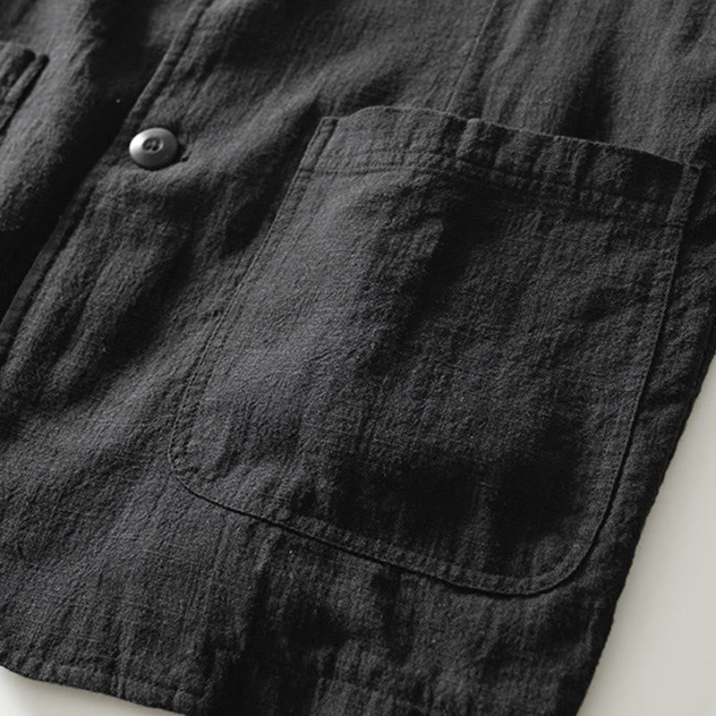 Buddha Stones Langarm-Knopfleiste Design Herren-Baumwoll-Leinen-Jackenhemd mit Taschen - image 18