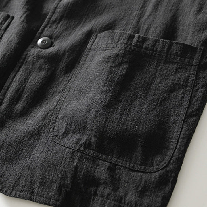 Buddha Stones Langarm-Knopfleiste Design Herren-Baumwoll-Leinen-Jackenhemd mit Taschen - image 18