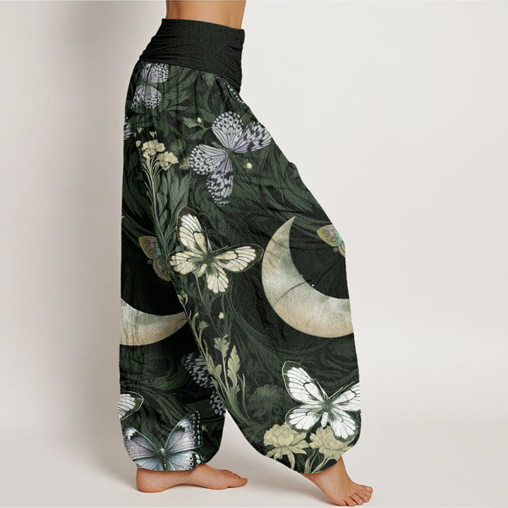 Haremshose mit elastischer Taille für Damen, Buddha Stones, Schmetterlingsblumen, Halbmond-Muster - image 7