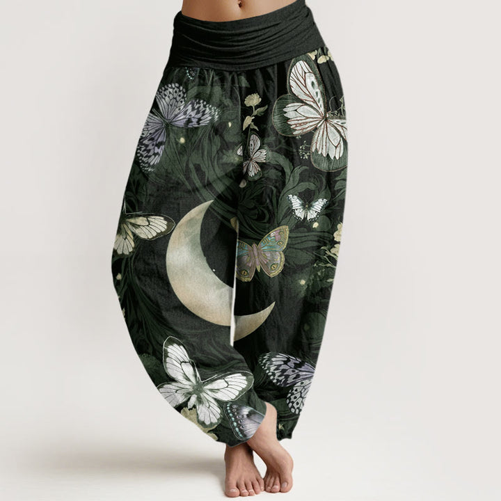 Haremshose mit elastischer Taille für Damen, Buddha Stones, Schmetterlingsblumen, Halbmond-Muster - DunkelSchiefergrau - US22， UK/AU26，EU54 (6XL) - image 5