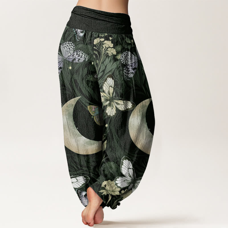 Haremshose mit elastischer Taille für Damen, Buddha Stones, Schmetterlingsblumen, Halbmond-Muster - image 6