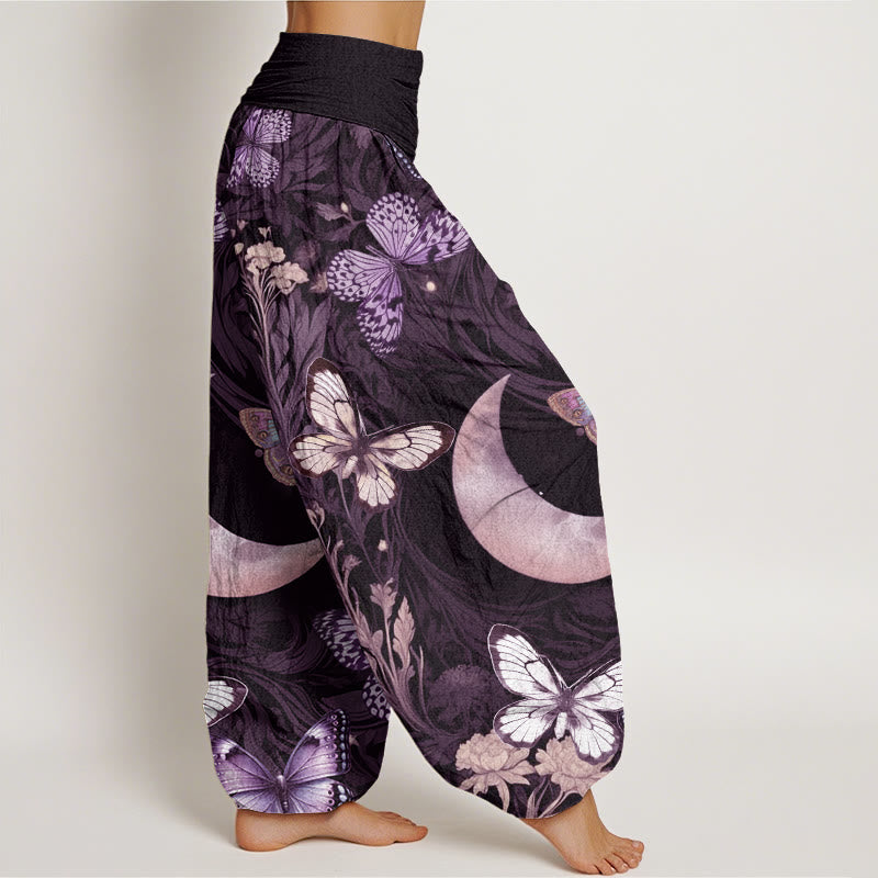 Haremshose mit elastischer Taille für Damen, Buddha Stones, Schmetterlingsblumen, Halbmond-Muster - image 10