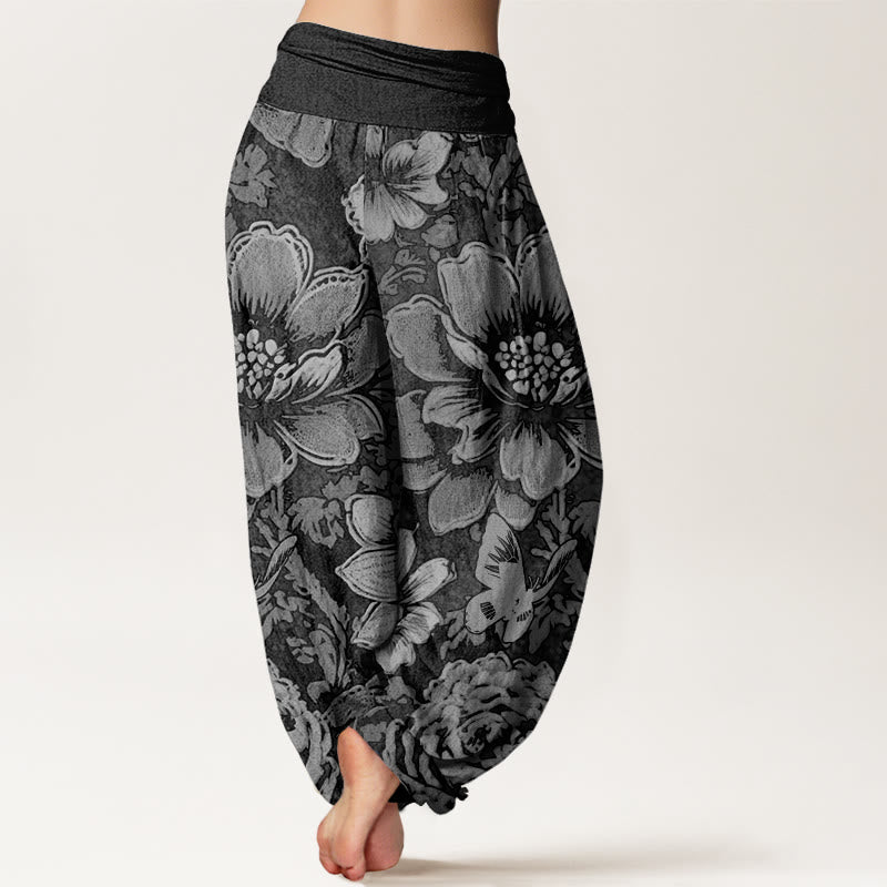 Haremshose mit elastischer Taille und Buddha Stones, Pfingstrosenblumen, Schmetterlingsmuster, Design für Damen - image 6