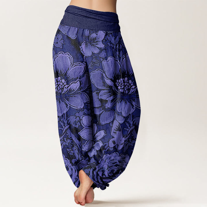 Haremshose mit elastischer Taille und Buddha Stones, Pfingstrosenblumen, Schmetterlingsmuster, Design für Damen - image 9