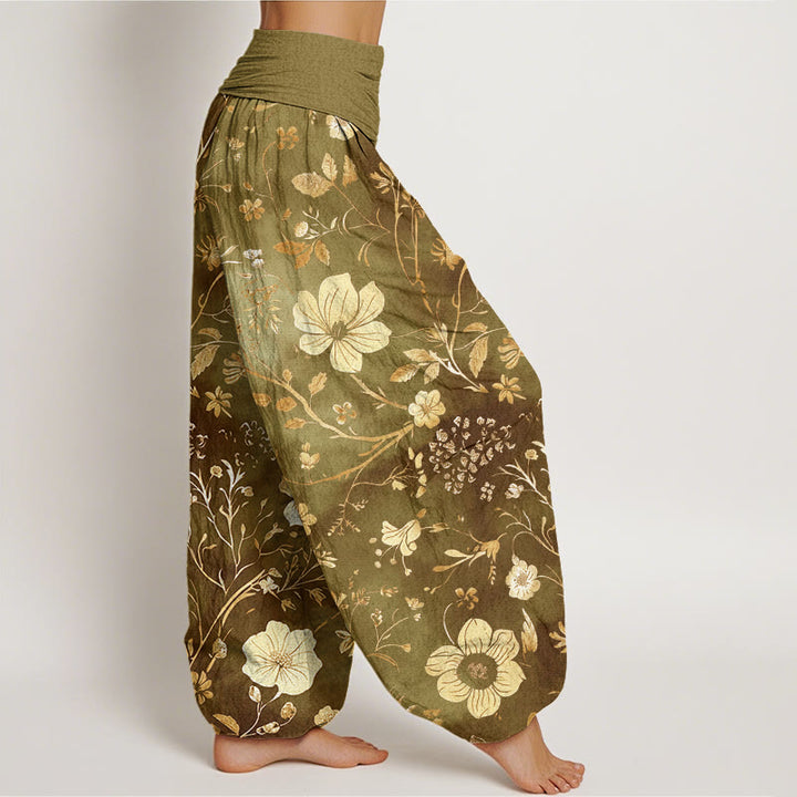 Haremshose mit elastischer Taille und Buddha Stones, weißen Blumen und gewundenen Ranken - image 7