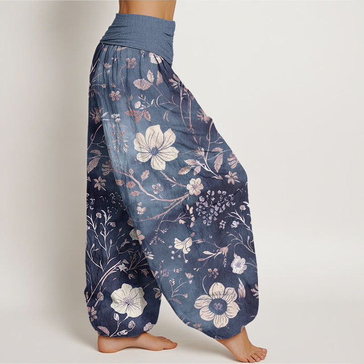 Haremshose mit elastischer Taille und Buddha Stones, weißen Blumen und gewundenen Ranken - image 10
