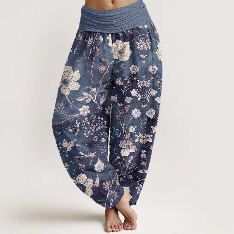 Haremshose mit elastischer Taille und Buddha Stones, weißen Blumen und gewundenen Ranken - Himmelblau - US22， UK/AU26，EU54 (6XL) - image 8