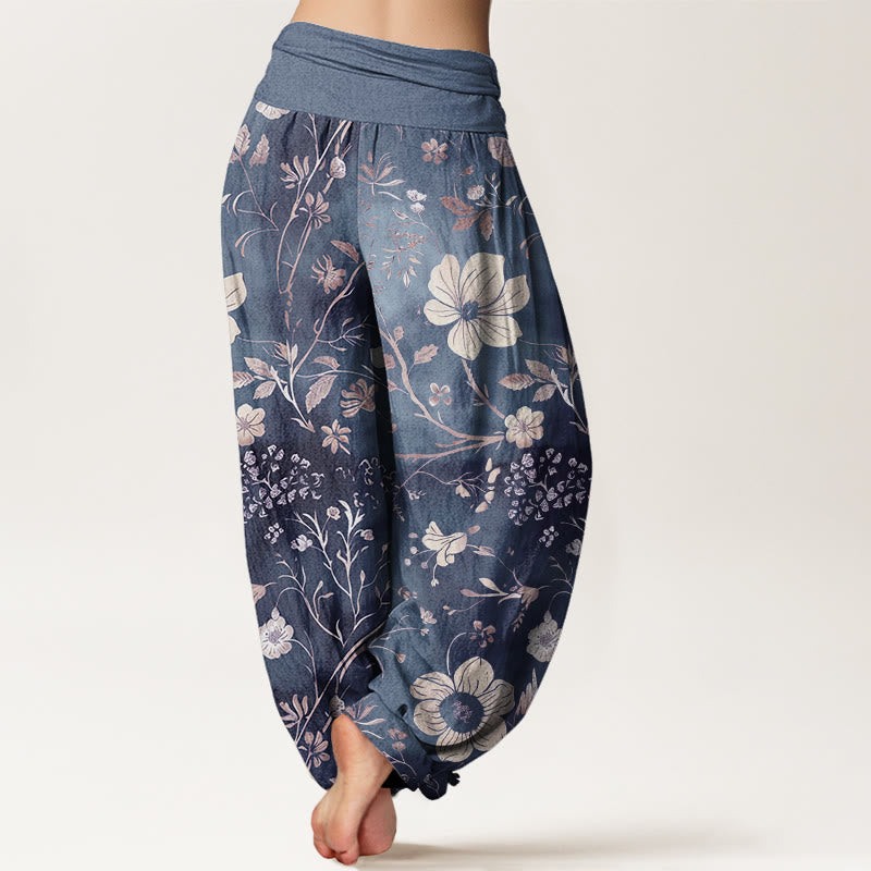 Haremshose mit elastischer Taille und Buddha Stones, weißen Blumen und gewundenen Ranken - image 9
