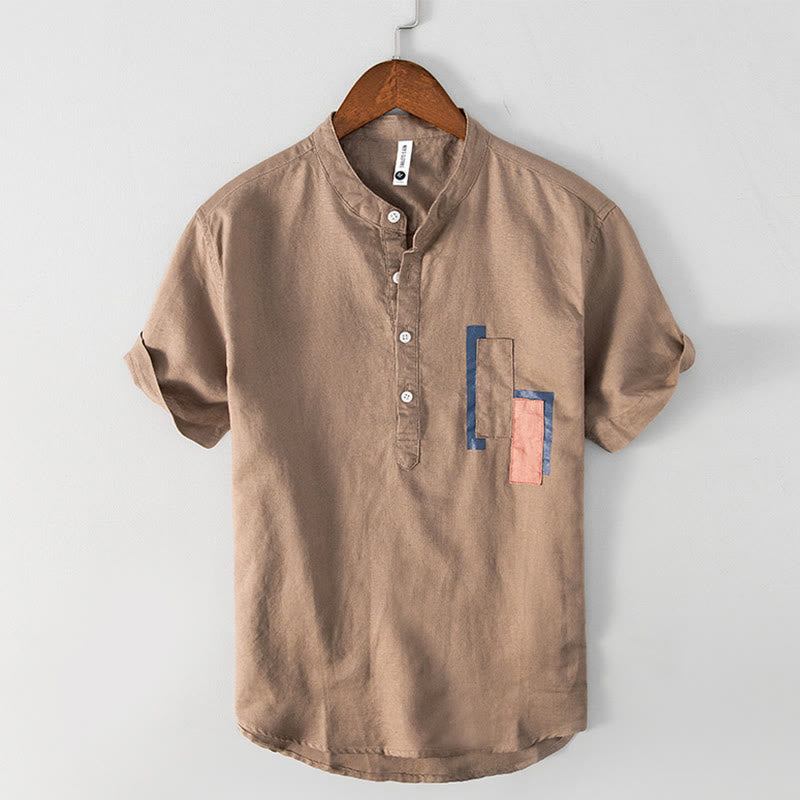 Buddha Stones Daily Plain Patch Farblich passendes Design Herren Kurzarmhemd aus Baumwolle und Leinen - Peru - US/ UK/AU42, EU52 (3XL) - image 9