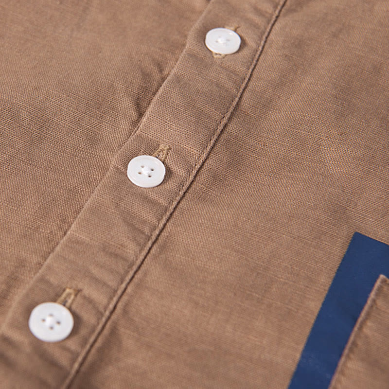 Buddha Stones Daily Plain Patch Farblich passendes Design Herren Kurzarmhemd aus Baumwolle und Leinen - image 13