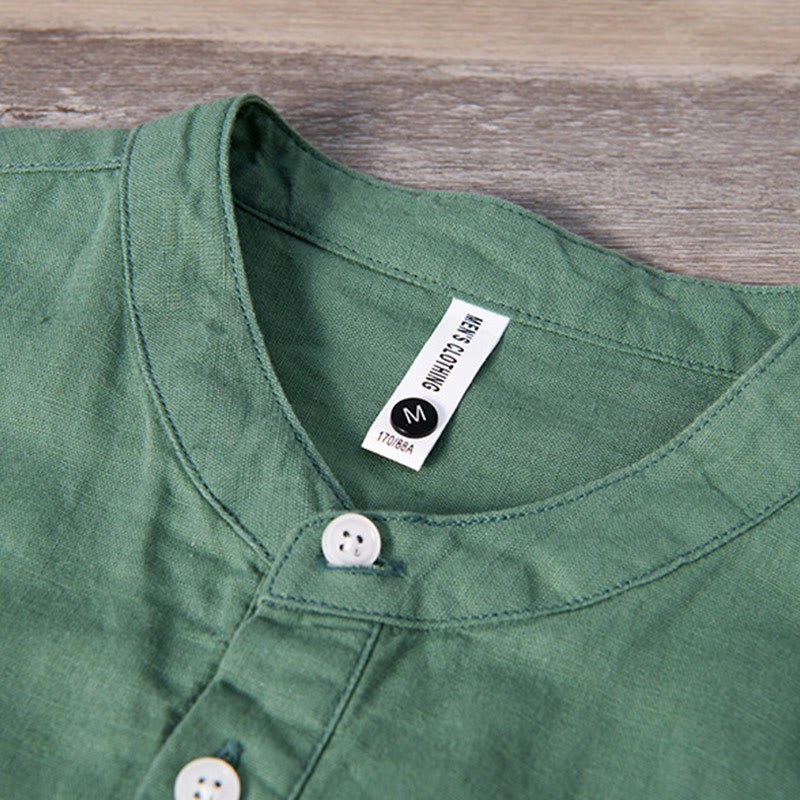 Buddha Stones Daily Plain Patch Farblich passendes Design Herren Kurzarmhemd aus Baumwolle und Leinen - image 5