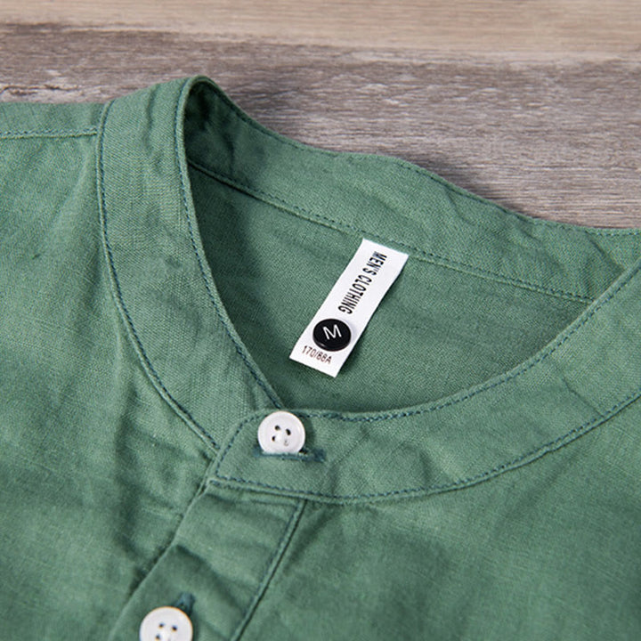 Buddha Stones Daily Plain Patch Farblich passendes Design Herren Kurzarmhemd aus Baumwolle und Leinen - image 5