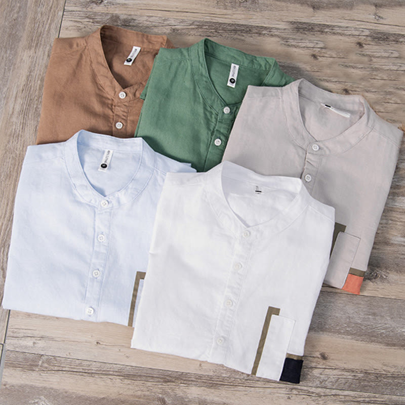 Buddha Stones Daily Plain Patch Farblich passendes Design Herren Kurzarmhemd aus Baumwolle und Leinen - image 17