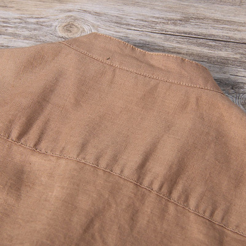 Buddha Stones Daily Plain Patch Farblich passendes Design Herren Kurzarmhemd aus Baumwolle und Leinen - image 11