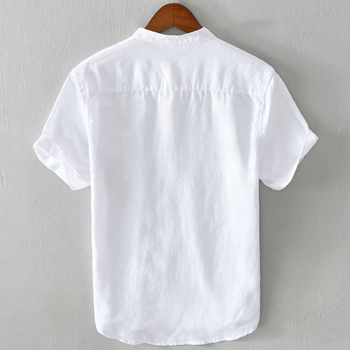 Buddha Stones Daily Plain Patch Farblich passendes Design Herren Kurzarmhemd aus Baumwolle und Leinen - image 2