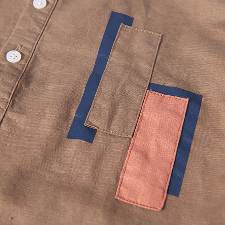 Buddha Stones Daily Plain Patch Farblich passendes Design Herren Kurzarmhemd aus Baumwolle und Leinen - image 12