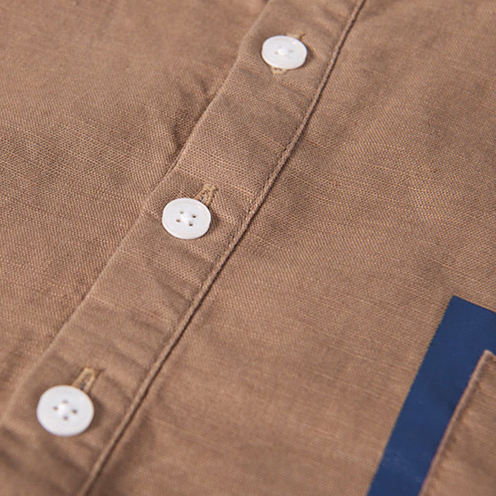 Buddha Stones Daily Plain Patch Farblich passendes Design Herren Kurzarmhemd aus Baumwolle und Leinen - image 13