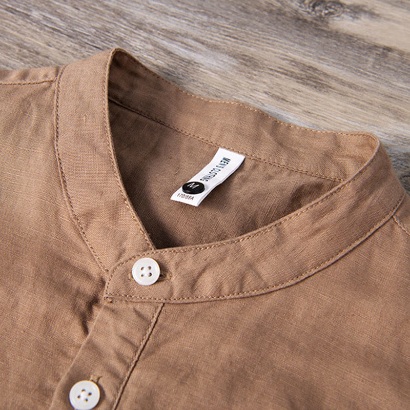 Buddha Stones Daily Plain Patch Farblich passendes Design Herren Kurzarmhemd aus Baumwolle und Leinen - image 10