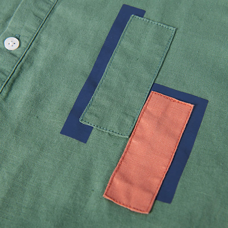 Buddha Stones Daily Plain Patch Farblich passendes Design Herren Kurzarmhemd aus Baumwolle und Leinen - image 6