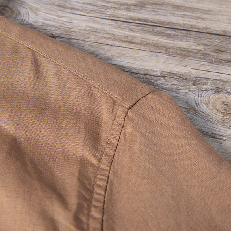 Buddha Stones Daily Plain Patch Farblich passendes Design Herren Kurzarmhemd aus Baumwolle und Leinen - image 14