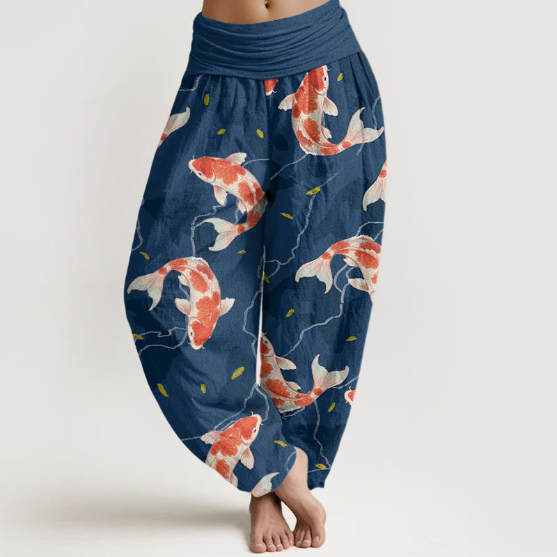 Buddha Stones Rot Weiß Koi Fisch Muster Design Damen Elastische Taille Haremshose - Stahlblau - US22， UK/AU26，EU54 (6XL) - image 1