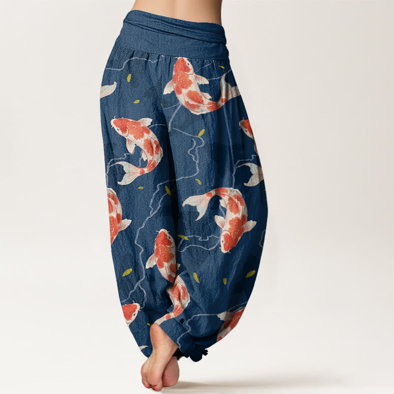 Buddha Stones Rot Weiß Koi Fisch Muster Design Damen Elastische Taille Haremshose - image 2