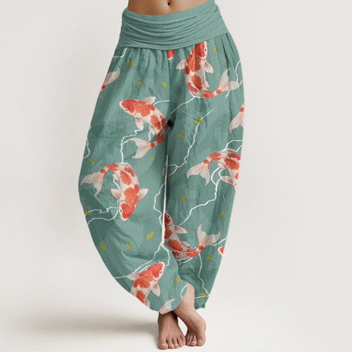 Buddha Stones Rot Weiß Koi Fisch Muster Design Damen Elastische Taille Haremshose - Mitteltürkis - US22， UK/AU26，EU54 (6XL) - image 5