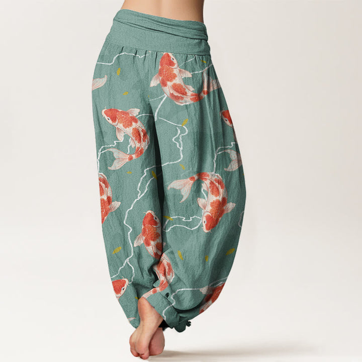 Buddha Stones Rot Weiß Koi Fisch Muster Design Damen Elastische Taille Haremshose - image 6