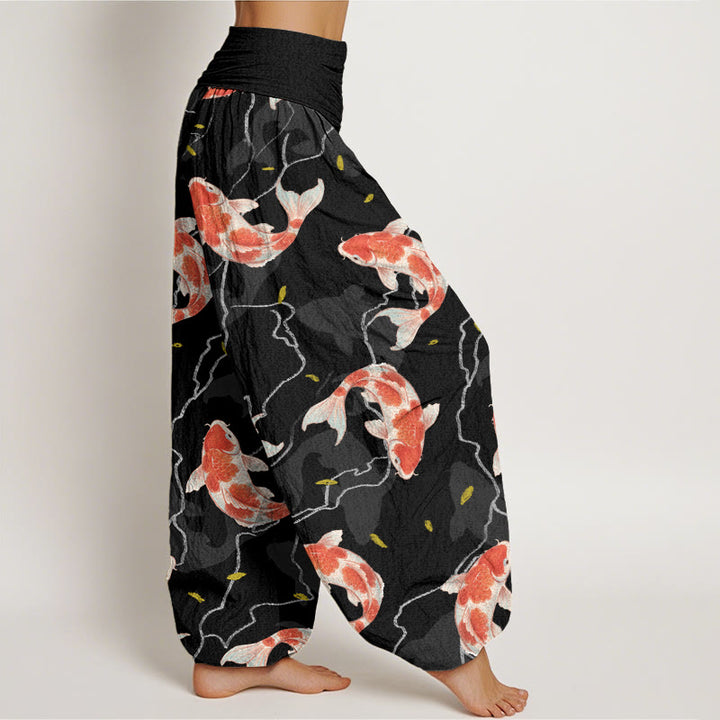 Buddha Stones Rot Weiß Koi Fisch Muster Design Damen Elastische Taille Haremshose - image 10