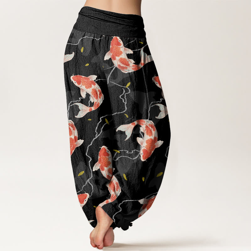 Buddha Stones Rot Weiß Koi Fisch Muster Design Damen Elastische Taille Haremshose - image 9