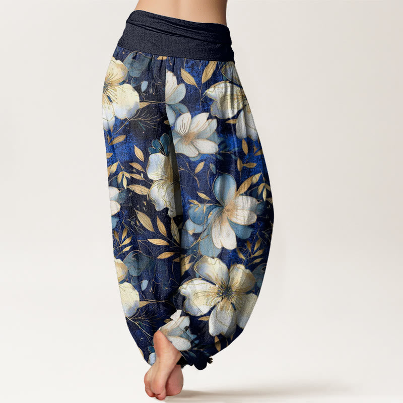 Buddha Stones Cremeweiße Blumen Muster Design Damen Haremshose mit elastischer Taille - image 2