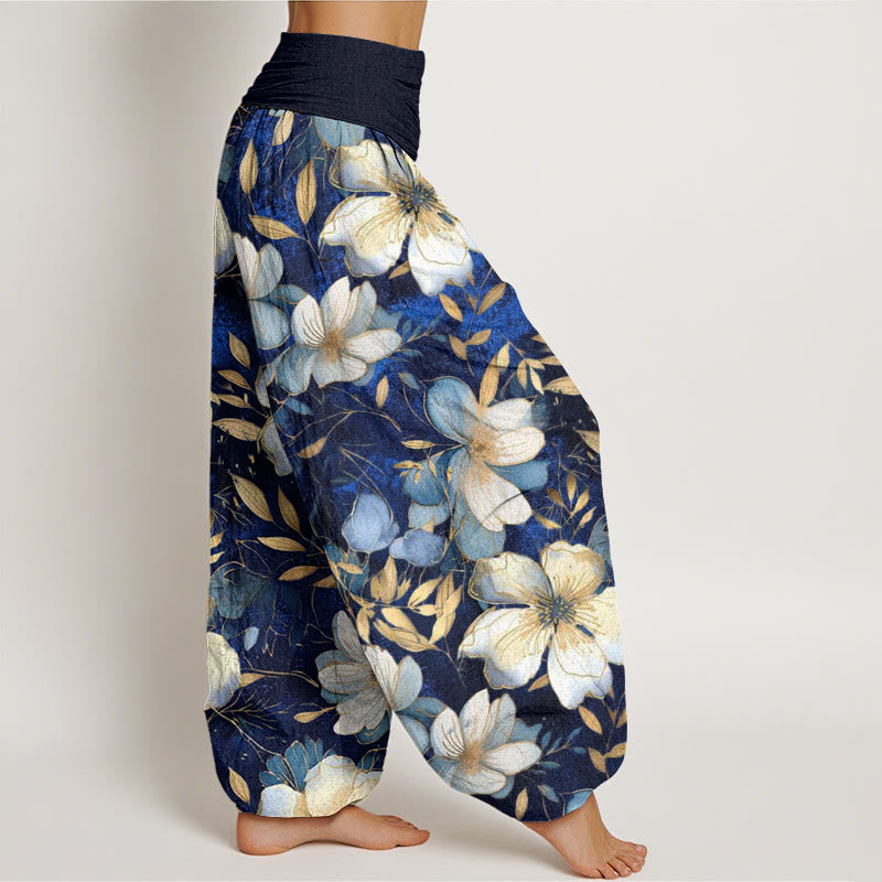 Buddha Stones Cremeweiße Blumen Muster Design Damen Haremshose mit elastischer Taille - image 3