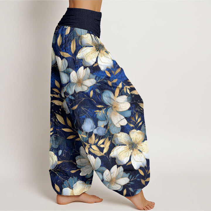 Buddha Stones Cremeweiße Blumen Muster Design Damen Haremshose mit elastischer Taille - image 3