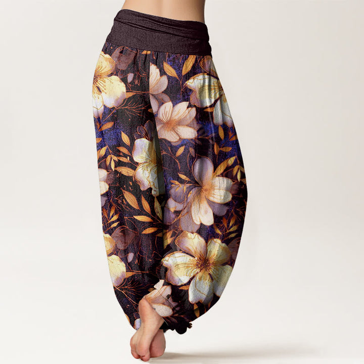 Buddha Stones Cremeweiße Blumen Muster Design Damen Haremshose mit elastischer Taille - image 6