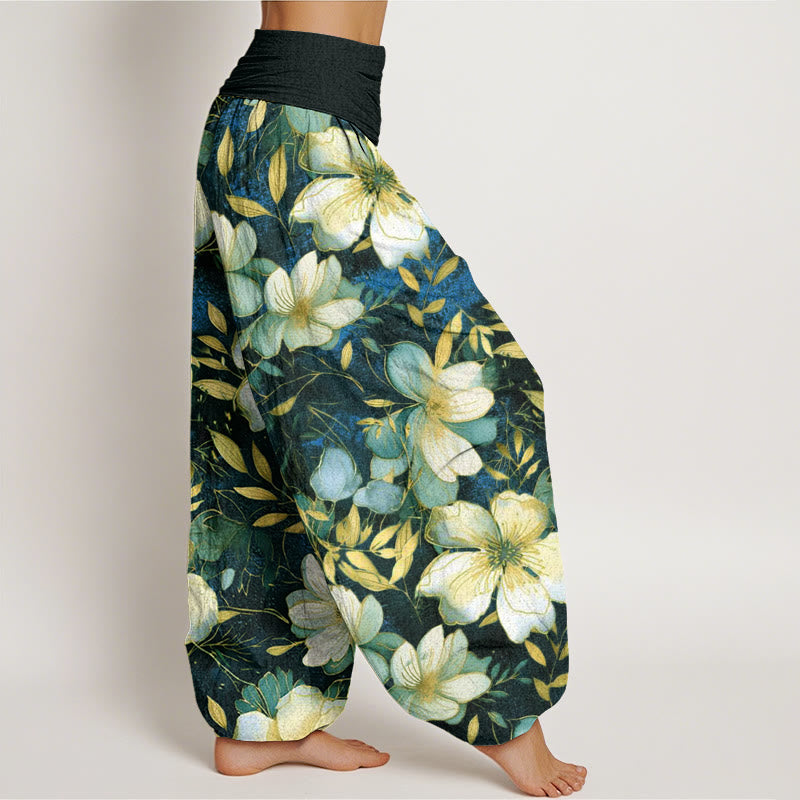 Buddha Stones Cremeweiße Blumen Muster Design Damen Haremshose mit elastischer Taille - image 10
