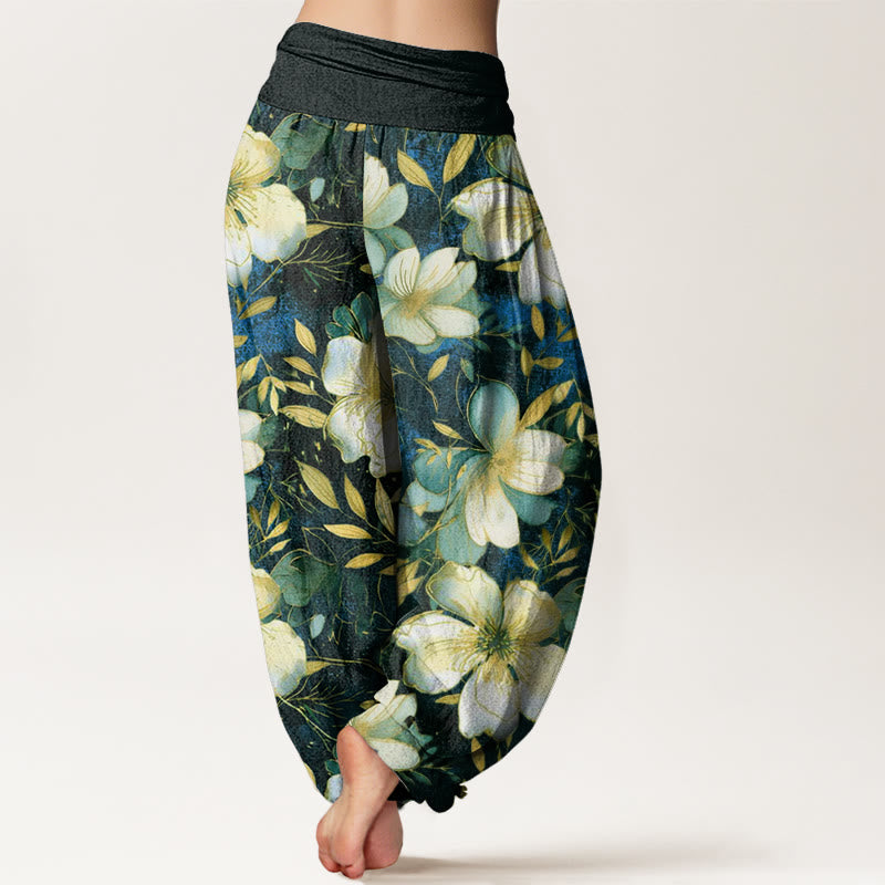 Buddha Stones Cremeweiße Blumen Muster Design Damen Haremshose mit elastischer Taille - image 9