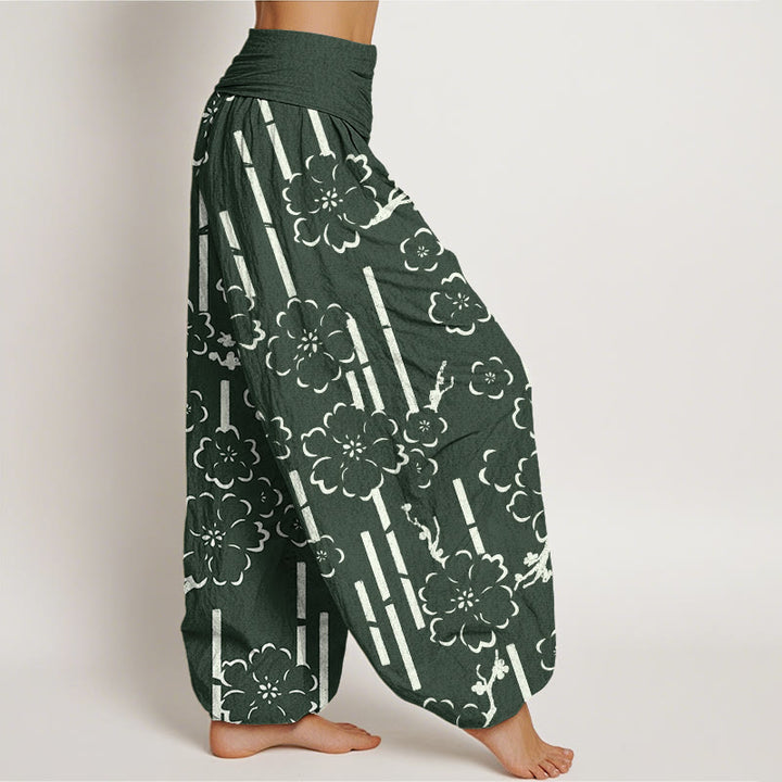 Haremshose mit elastischer Taille und Buddha Stones und floralen Linien - image 3