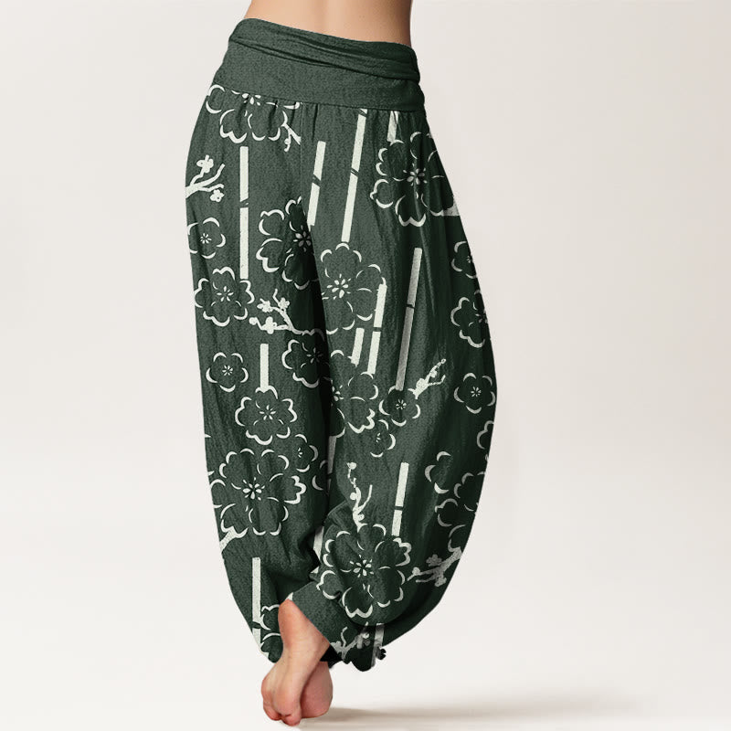 Haremshose mit elastischer Taille und Buddha Stones und floralen Linien - image 2