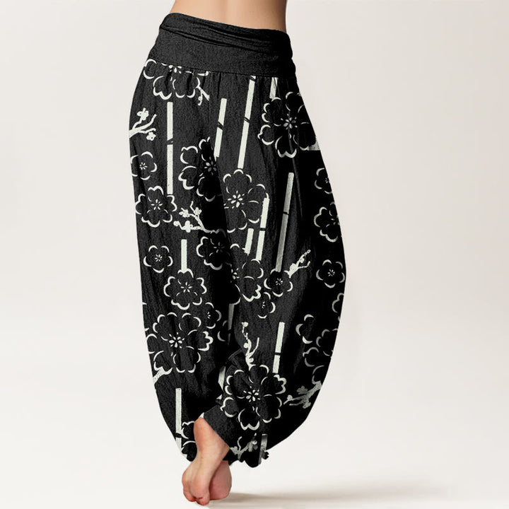 Haremshose mit elastischer Taille und Buddha Stones und floralen Linien - image 6