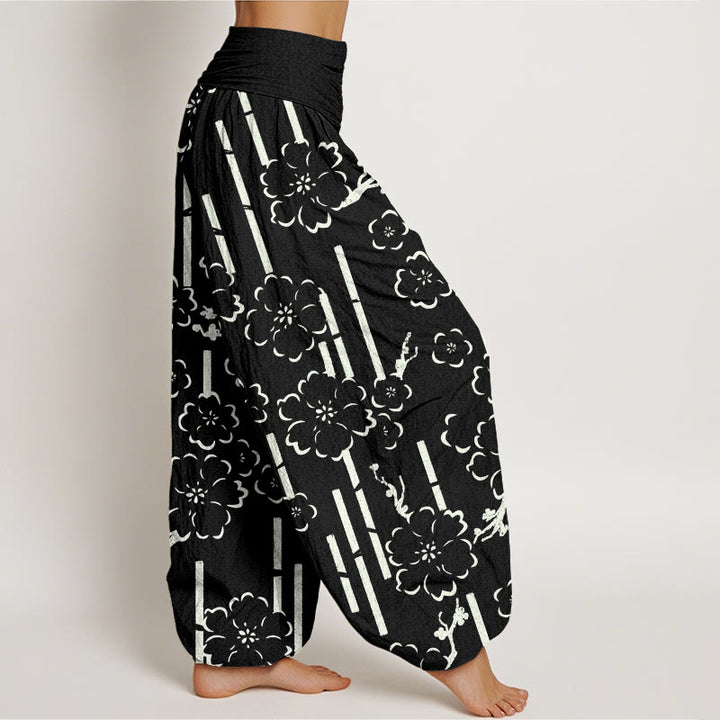 Haremshose mit elastischer Taille und Buddha Stones und floralen Linien - image 7