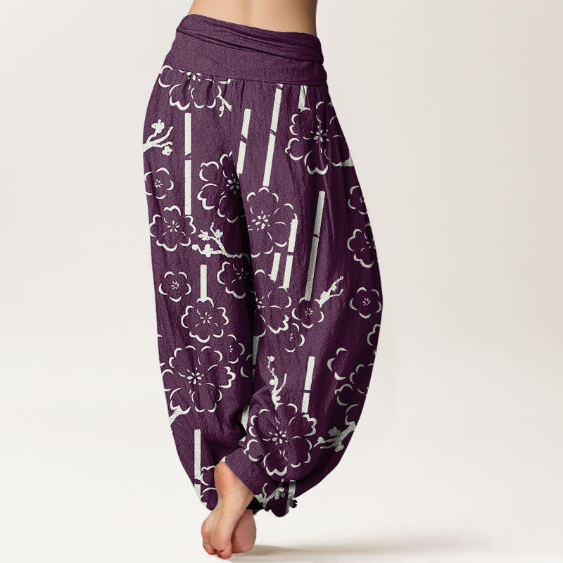 Haremshose mit elastischer Taille und Buddha Stones und floralen Linien - image 9