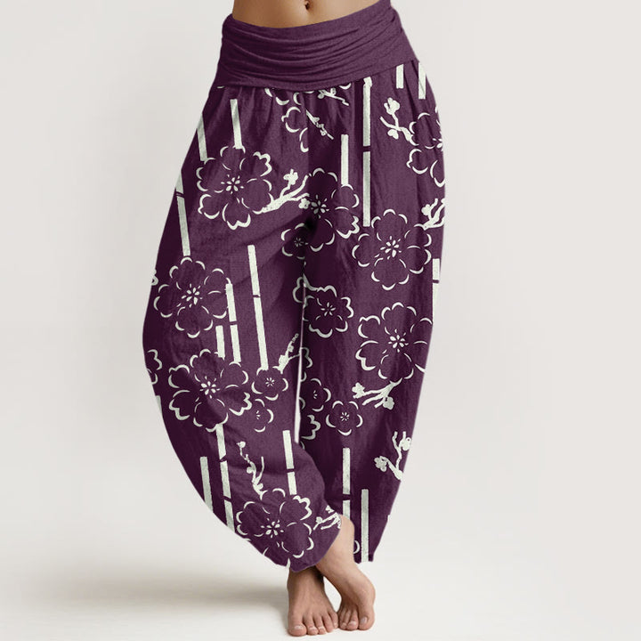 Haremshose mit elastischer Taille und Buddha Stones und floralen Linien - Lila - US22， UK/AU26，EU54 (6XL) - image 8