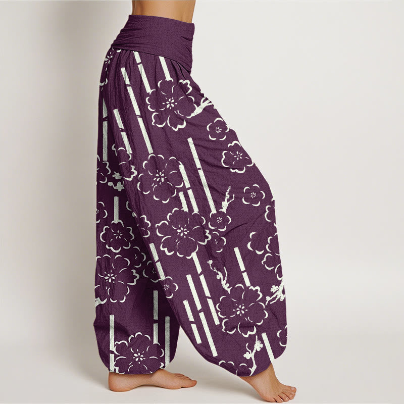 Haremshose mit elastischer Taille und Buddha Stones und floralen Linien - image 10