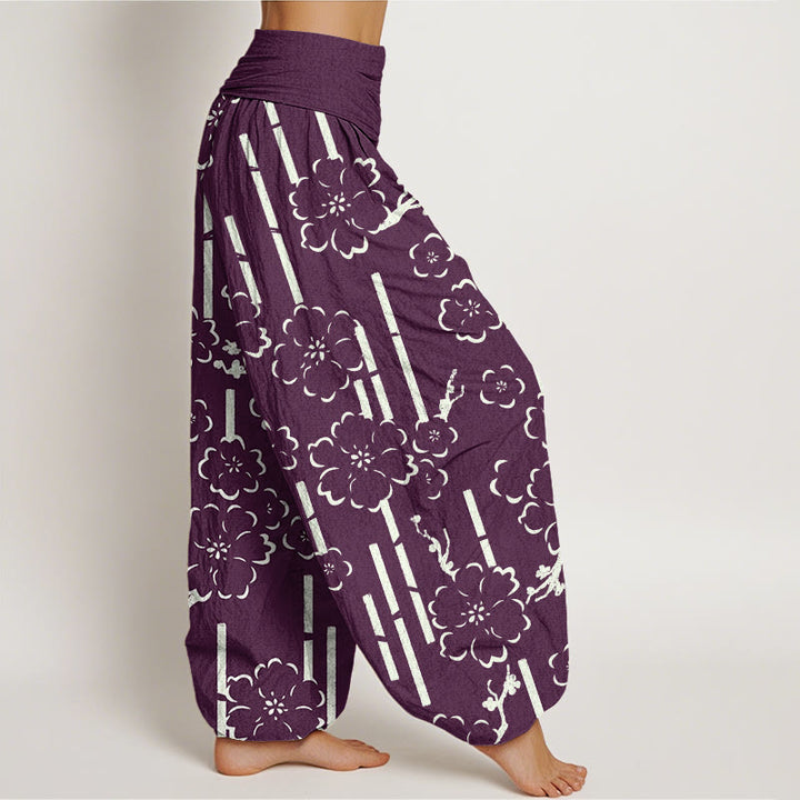 Haremshose mit elastischer Taille und Buddha Stones und floralen Linien - image 10