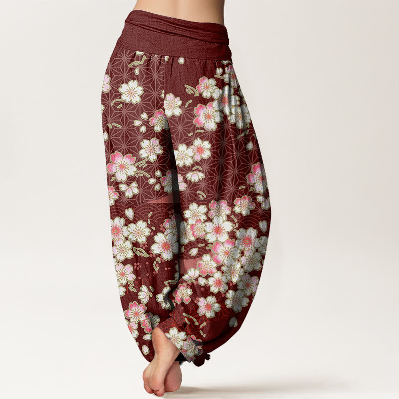 Buddha Stones, rosa Kirschblüten, sechszackige Sterne, Musterdesign, elastische Taillen-Haremshose für Damen - image 2
