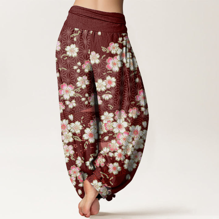 Buddha Stones, rosa Kirschblüten, sechszackige Sterne, Musterdesign, elastische Taillen-Haremshose für Damen - image 2