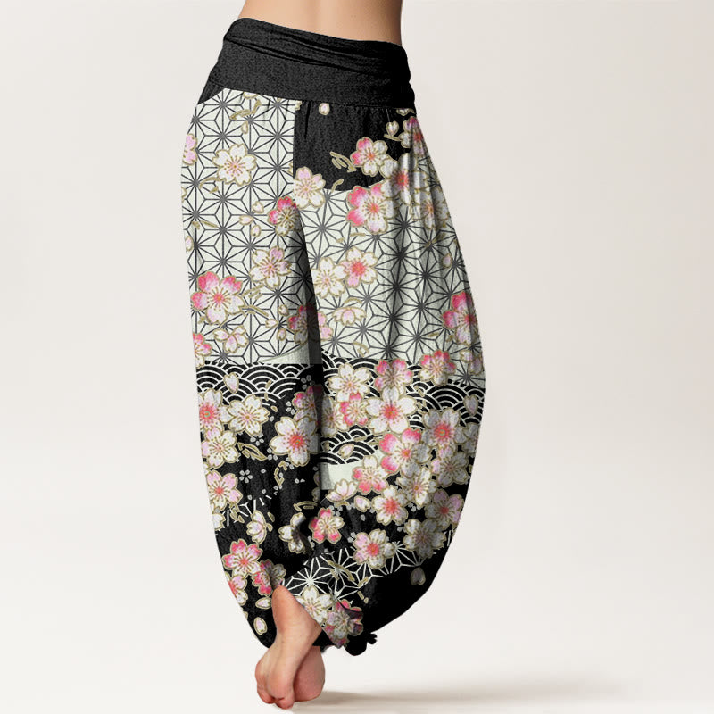 Buddha Stones, rosa Kirschblüten, sechszackige Sterne, Musterdesign, elastische Taillen-Haremshose für Damen - image 6